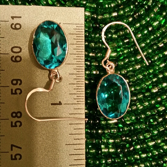 925 Silver French Hook Blue Topaz Earrings - Picture 7 of 8